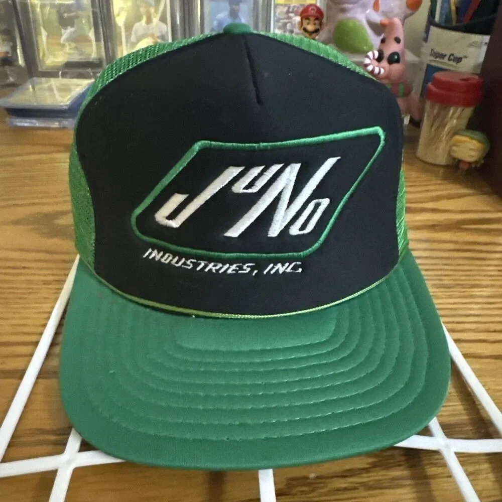 VTG Juno Industries Logo Green/black Trucker Hat Snapback Mesh Dad Grandpa Cap